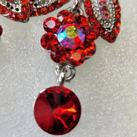 Red Rhinestone Chandelier Earrings - Picture 8 of 10